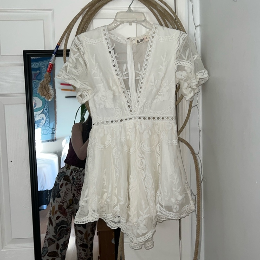 SEEK THE LABEL gorgeous white lace see through and cut out romper